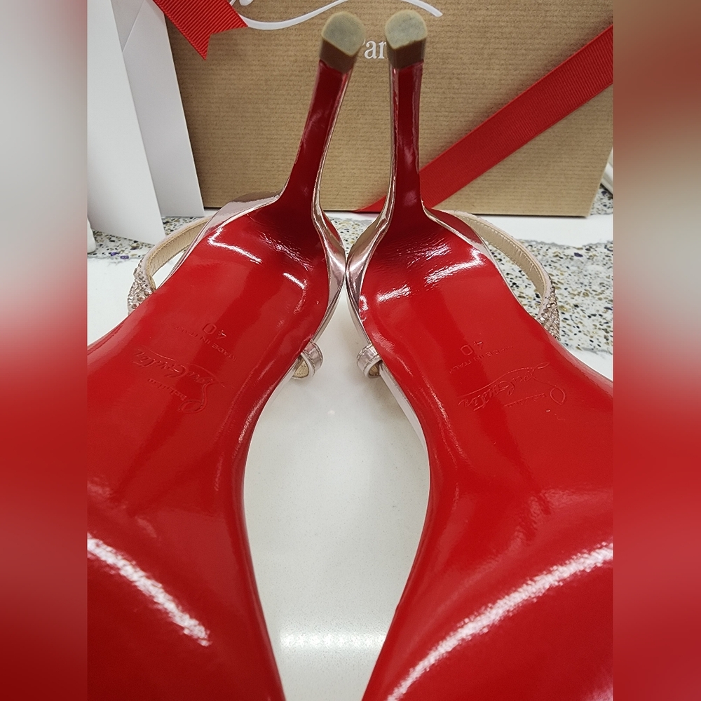 Christian Louboutin Rosalie Strass (Crystal) Sandal Heels in Vintage Rose 40 - Picture 11 of 16